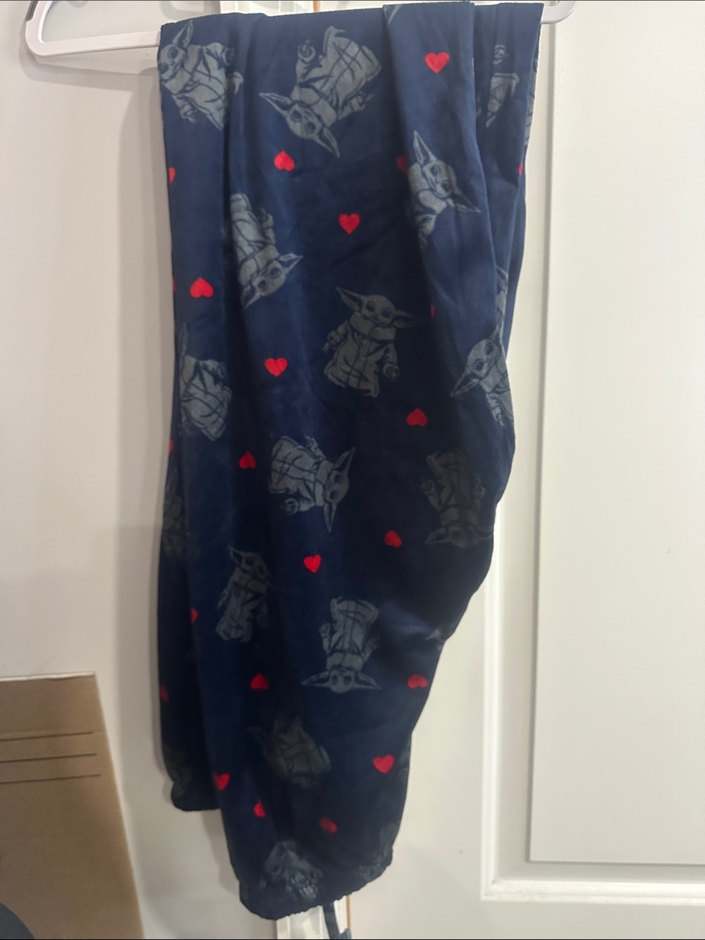 Navy Blue 'Grogu' Fleece Pajama Pants with Red Hearts